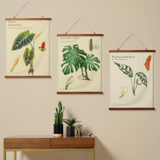 Botanische Teppiche - Monstera Set Wandteppich Mit Holzrahmen