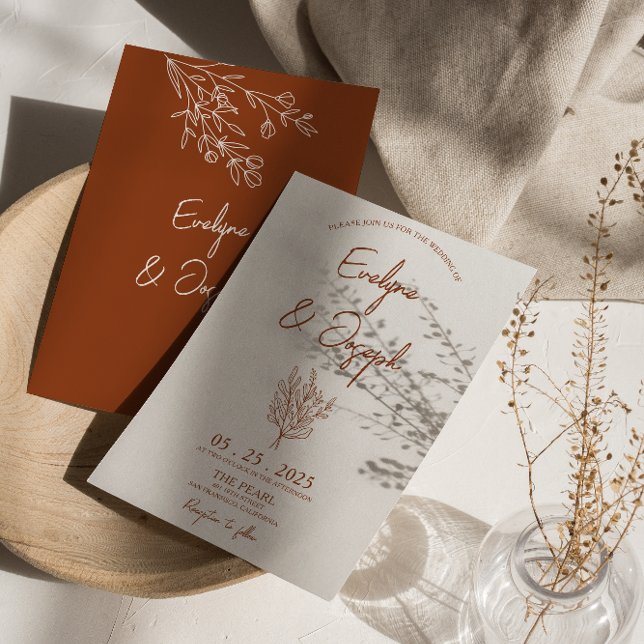 Botanische Terracotta Floral Boho Trendy Wedding Einladung (Von Creator hochgeladen)