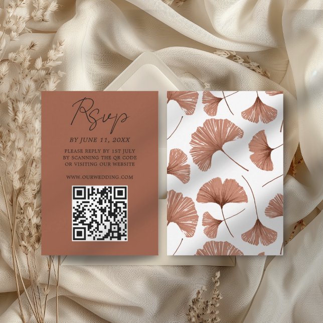 Botanische Terracotta Ginkgo Leaf Wedding RSVP Car (Von Creator hochgeladen)