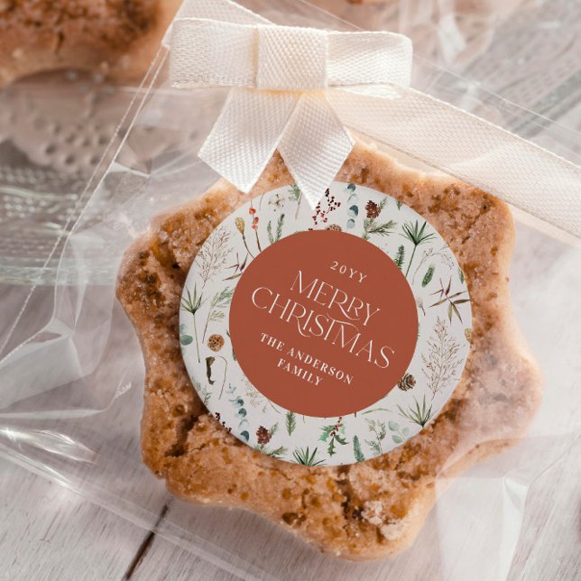 Botanische Terrakotta auf Weihnachten Runder Aufkleber (Von Creator hochgeladen)