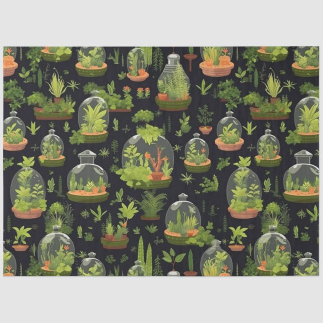 Botanische Terrarien auf Schwarzteppichpapier Seidenpapier (Vorderseite)