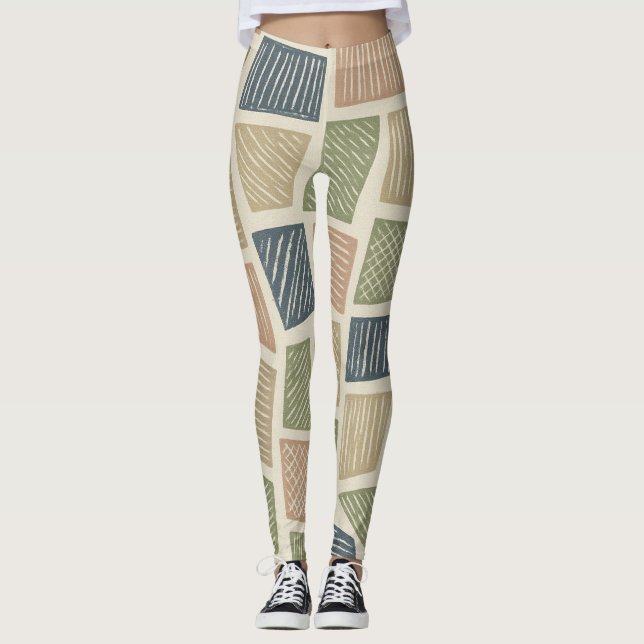 Botanische Textur Retro Graphic Leggings (Vorderseite)