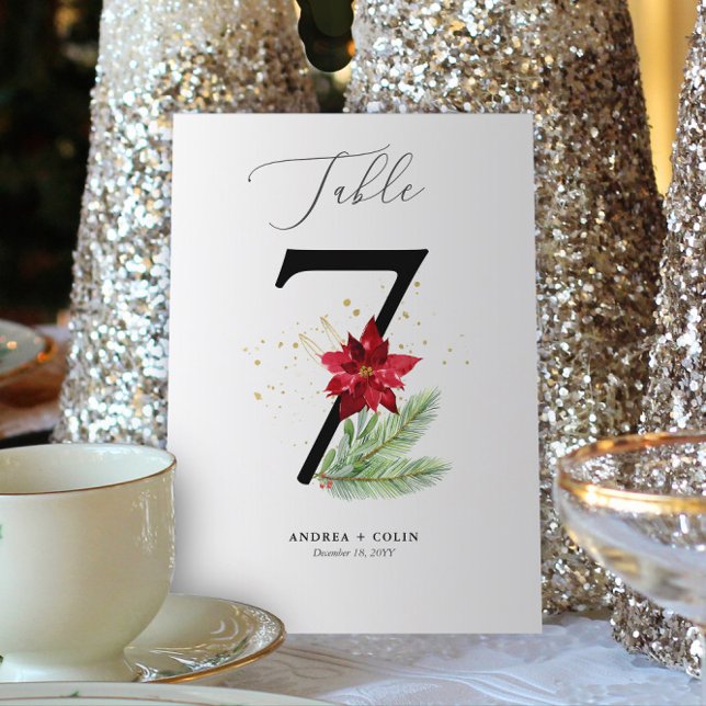 Botanische Tischnummer Gold Watercolor & Holiday 7 (Botanical Christmas Wedding / Event Table Number | No. 7 (For all numbers, see Collection below))