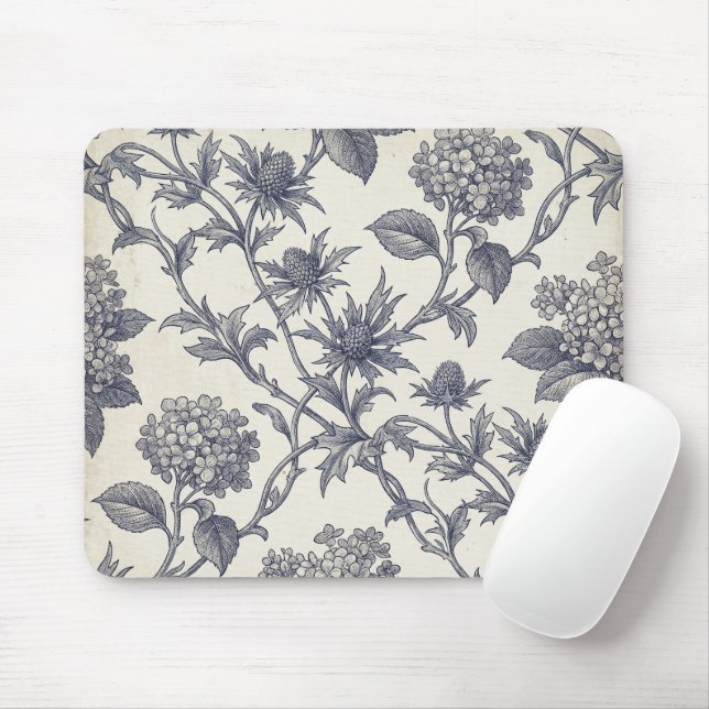 Botanische Toile | Hortensie & Stranddistel Mousepad (Mit Mouse)