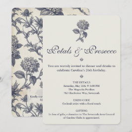 Botanische Toile Hydrangea & Stranddistel Geburtst Einladung