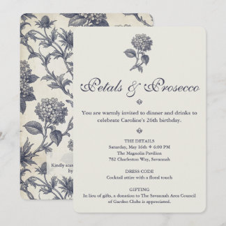 Botanische Toile Hydrangea & Stranddistel Geburtst Einladung