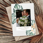 Botanische Tropenblumenhochzeit Dankeskarte<br><div class="desc">Diese tropische Blume Design-Hochzeit dank Ihrer Karte verfügt über tropischen Flair und ist ideal für Ihre Strand-oder Freiluft-Hochzeit. Passen Sie mit zwei Ihrer Lieblings-Hochzeit oder Flitterwochen-Fotos und Ihre individuelle Nachricht an. Kontaktieren Sie mich,  wenn Sie besondere Wünsche haben.</div>