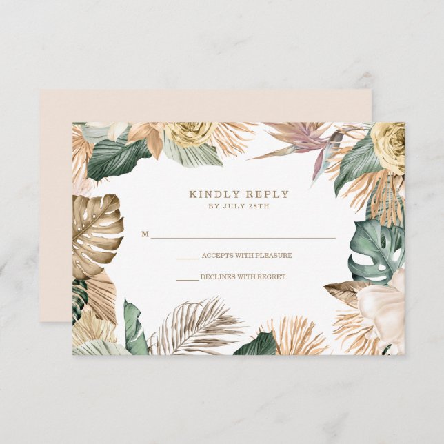 Botanische Tropenblumenhochzeit RSVP Karte (Vorne/Hinten)