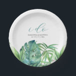 Botanische tropische Teller<br><div class="desc">Erleben Sie Ihr tropisches Brautparty mit diesen eleganten Tellern aus Papier, die mit Aquarellmonstera-Blätter, Palmen-Blätter und üppiger Vegetation in lebhaften Grüntönen aufwarten. Die Worte "Ich tue" werden in einem modernen, stilvollen Drehbuch angezeigt, das Ihrem Fest eine schicke Touch verleiht. Passen Sie mit Ihren Namen und Ihrem Hochzeitstermin an, indem Sie...</div>