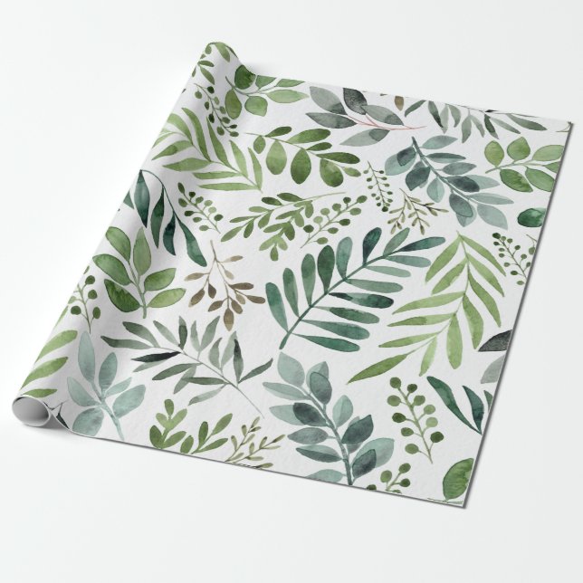 Botanische Vegetation Blätter Wasserfarbe  Geschenkpapier (Ungerollt)