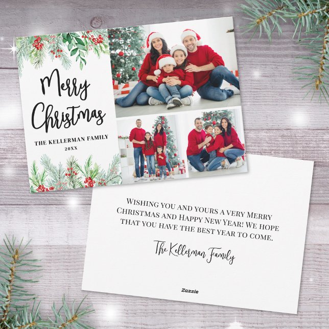 Botanische Vegetation Foto Frohe Weihnachten (Botanical Greenery Photo Merry Christmas Holiday Card)