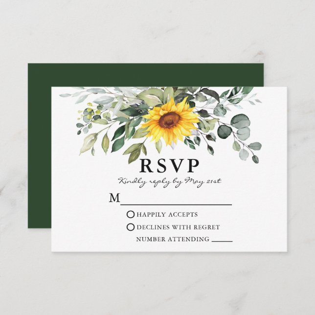 Botanische Vegetation Hochzeit Sonnenblume RSVP Karte (Vorne/Hinten)