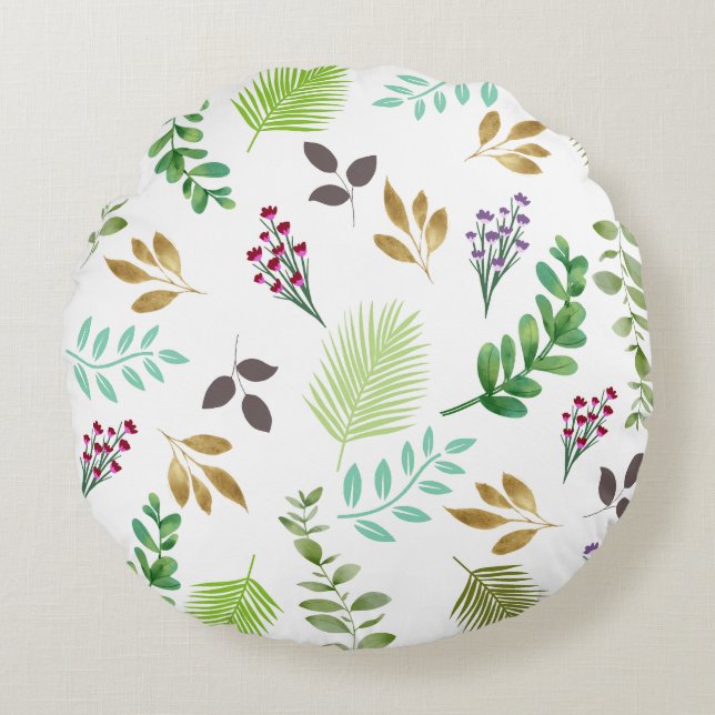 Botanische Vegetation Hütte Wasserfarben Rundkisse Rundes Kissen (Vorderseite)