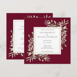 Botanische Vegetation in einer Burgunder Hochzeit Einladung