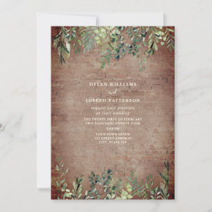 Botanische Vegetation Rustikale Brick Wedding Einladung