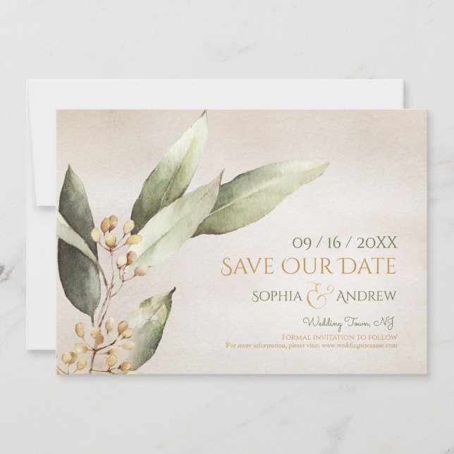 Botanische Vegetation Vintag rustikal Save the Dat Date (Vorderseite)