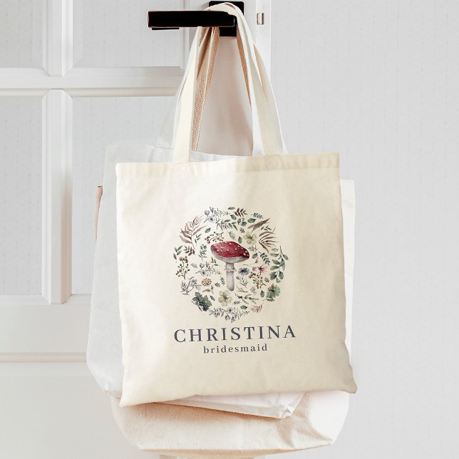 Botanische Vegetation Wasserfarbe Mushroom Bridesm Tragetasche (Watercolor Botanical Greenery Mushroom Bridesmaid Tote Bag)