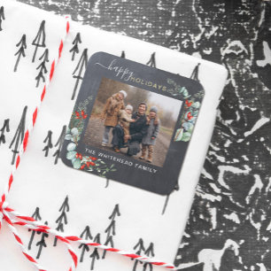 Botanische Vegetation Wasserfarbe Rustikale Halbpe Quadratischer Aufkleber