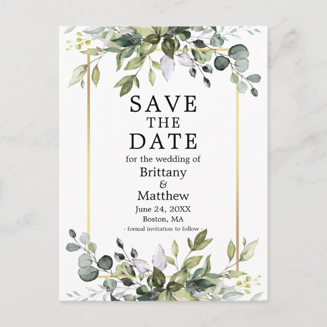 Botanische Vegetation Wasserfarbe Save the Date Postkarte (Vorderseite)