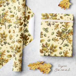 Botanische Vintage Braune Creme Eichenblätter Eich Geschenkpapier