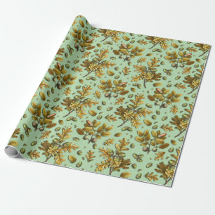 Botanische Vintage Braunseide Blätter Acorne Geschenkpapier
