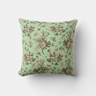 Botanische Vintage Braunseide Blätter Acorne Kissen