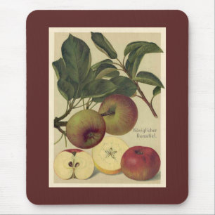 Botanische Vintage-Illustration von Äpfeln auf Deu Mousepad