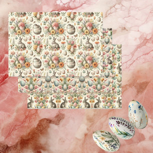 Botanische Vintage-Osterhasen-Eier Frühling Blumen Geschenkpapier Set