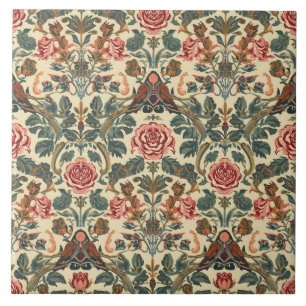 Botanische Vintage-Rose Vogel Elegant Art Nouveau Fliese