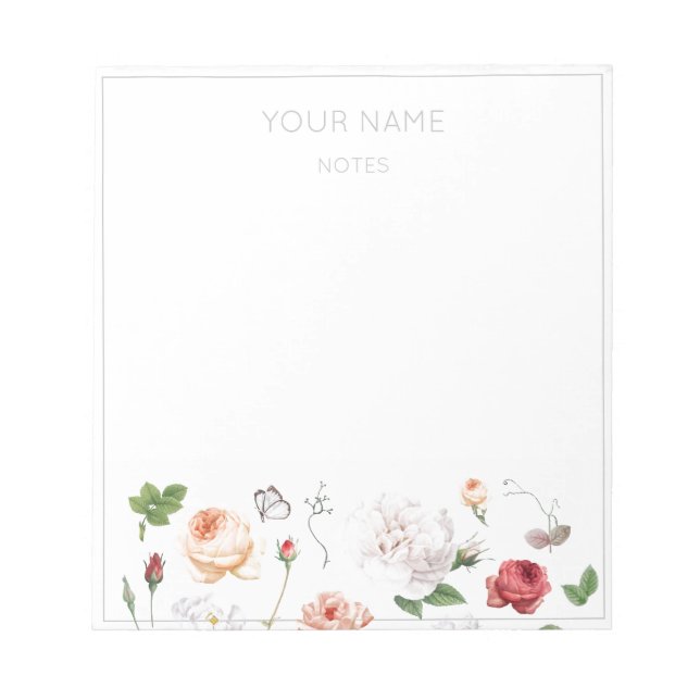 BOTANISCHE VINTAGE-ROSEN NOTIZBLOCK (Vorderseite)