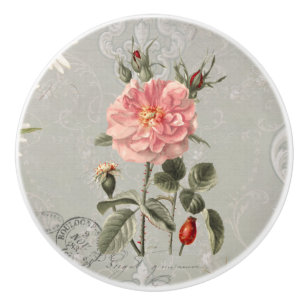 Botanische Vintage Rosenblütenrosen Keramikknauf