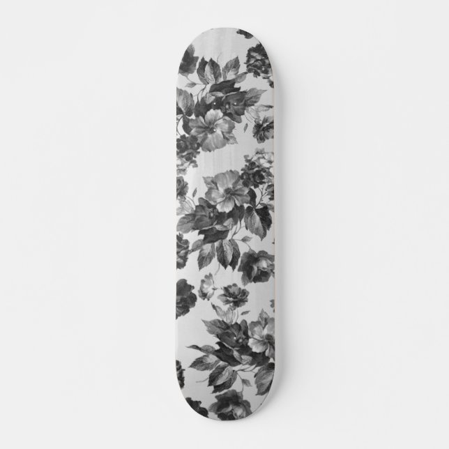 Botanische Vintage Schwarz-weiße Rosen mit Blumen Skateboard (Vorne)