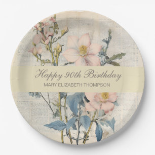 Botanische Vintaqe Wildblume 90. Geburtstag Pappteller