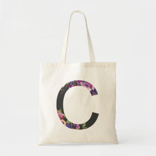 Botanische violette Blüten Letter C Monogramm Tragetasche