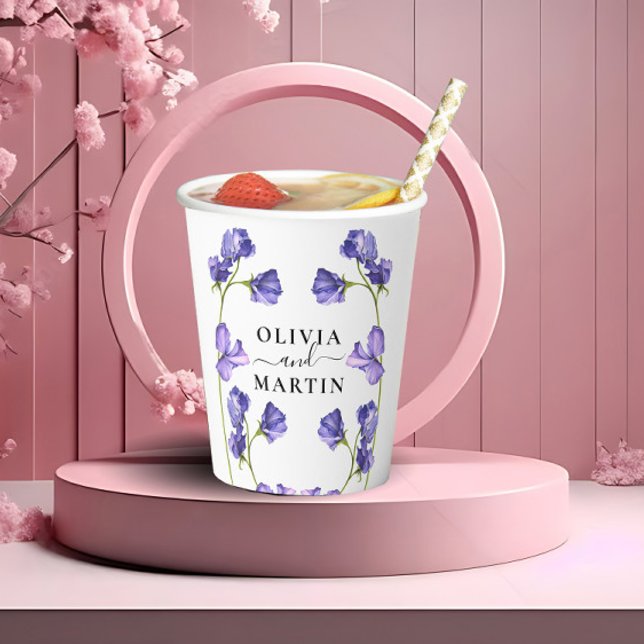 Botanische Violetten Purple Flowers Hochzeitspapie Pappbecher (Von Creator hochgeladen)