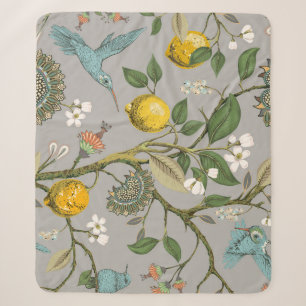 Botanische Vögel Blumen: Gezeichnete Vintage-Tapet Sherpadecke