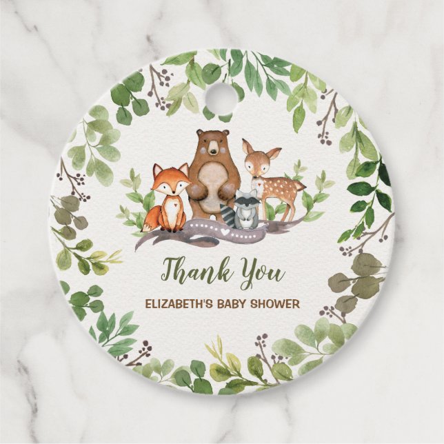 Botanische Waldtiere Geburtstagsdusche Geschenkanhänger (Vorderseite)