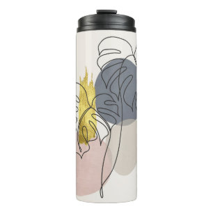 Botanische Wandkunst-Set. Goldene Blattlinie Kunst Thermosbecher