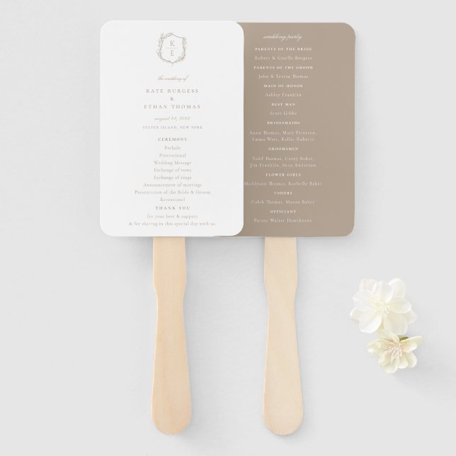 Botanische Wappen-Monogramm-Hochzeitsprogramm Fächer (Vorne und Hinten)