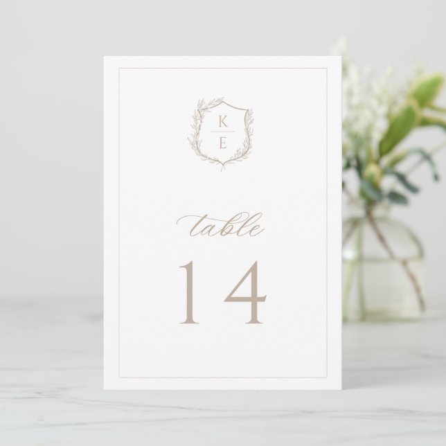 Botanische Wappen-Monogramm-Hochzeitstisch-Nummer Programm (Stehend Vorderseite)