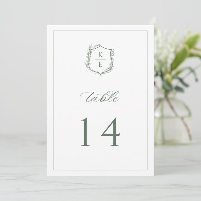Botanische Wappen-Monogramm-Hochzeitstisch-Nummer Programm (Stehend Vorderseite)