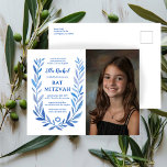 Botanische Wasserfarbe CUSTOM FOTO Bat Bar Mitzvah Postkarte<br><div class="desc">Perfekte Postkarte, um eine Fledermausmitzvah, Bar mitzvah oder andere jüdische Feier anzukündigen! Handgezeichnete, zarte Blättertramkunst für Sie! Vollständig anpassbar! Klicken Sie auf "Personalisieren" oben, um den Text zu bearbeiten, fügen Sie Ihr Foto. Klicken Sie auf "Bearbeiten mit dem Designwerkzeug", um die Schriftart, Farben und Einstellungen anzupassen. Auch als Karten und...</div>