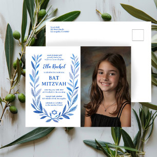 Botanische Wasserfarbe CUSTOM FOTO Bat Bar Mitzvah Postkarte