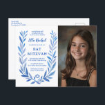 Botanische Wasserfarbe CUSTOM FOTO Bat Bar Mitzvah Postkarte<br><div class="desc">Perfekte Postkarte, um eine Fledermausmitzvah, Bar mitzvah oder andere jüdische Feier anzukündigen! Handgezeichnete, zarte Blättertramkunst für Sie! Vollständig anpassbar! Klicken Sie auf "Personalisieren" oben, um den Text zu bearbeiten, fügen Sie Ihr Foto. Klicken Sie auf "Bearbeiten mit dem Designwerkzeug", um die Schriftart, Farben und Einstellungen anzupassen. Auch als Karten und...</div>