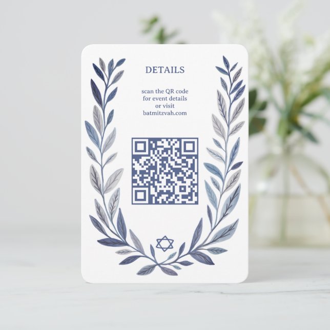 Botanische Wasserfarbe CUSTOM QR Bar Mitzwa Begleitkarte (Stehend Vorderseite)