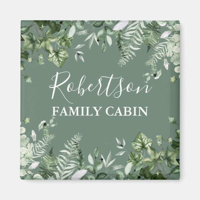 Botanische Wasserfarbe Ferns Cabin Sage Green Magnet (Vorne)