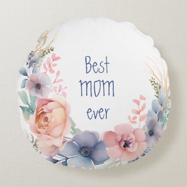 Botanische Wasserfarbe Floral Rundes Kissen (Vorderseite)