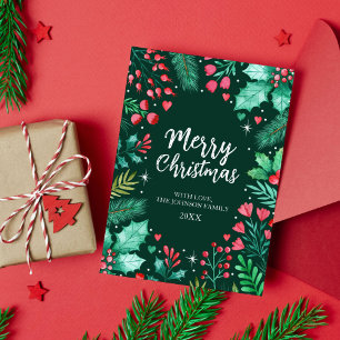 Botanische Wasserfarbe Frohe Weihnachten Dunkelgrü