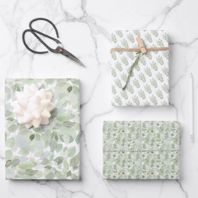 Botanische Wasserfarbe Geschenkpapier Set (Vorderseite)