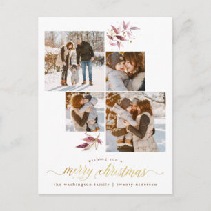 Botanische Wasserfarbe & Gold Frohe Weihnachtsfeie Postkarte